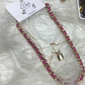 Layered pink necklace with earrings